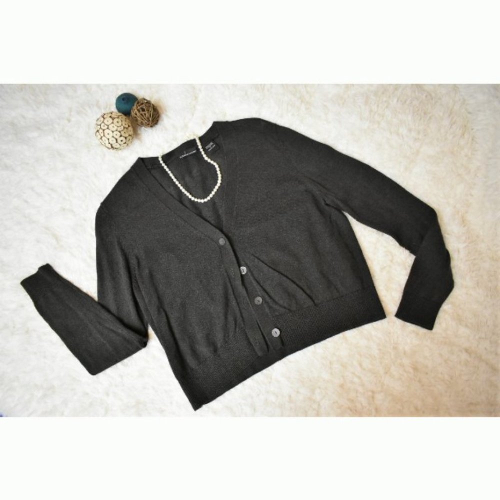 Moda International 15% cashmere short cardigan sweater brown v-neck button sz S